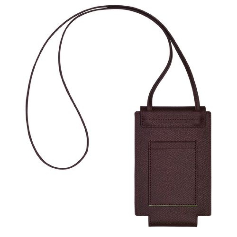 Longchamp Le Pliage Green Phone case with leather lace Burgundy | NGRVCYI-56