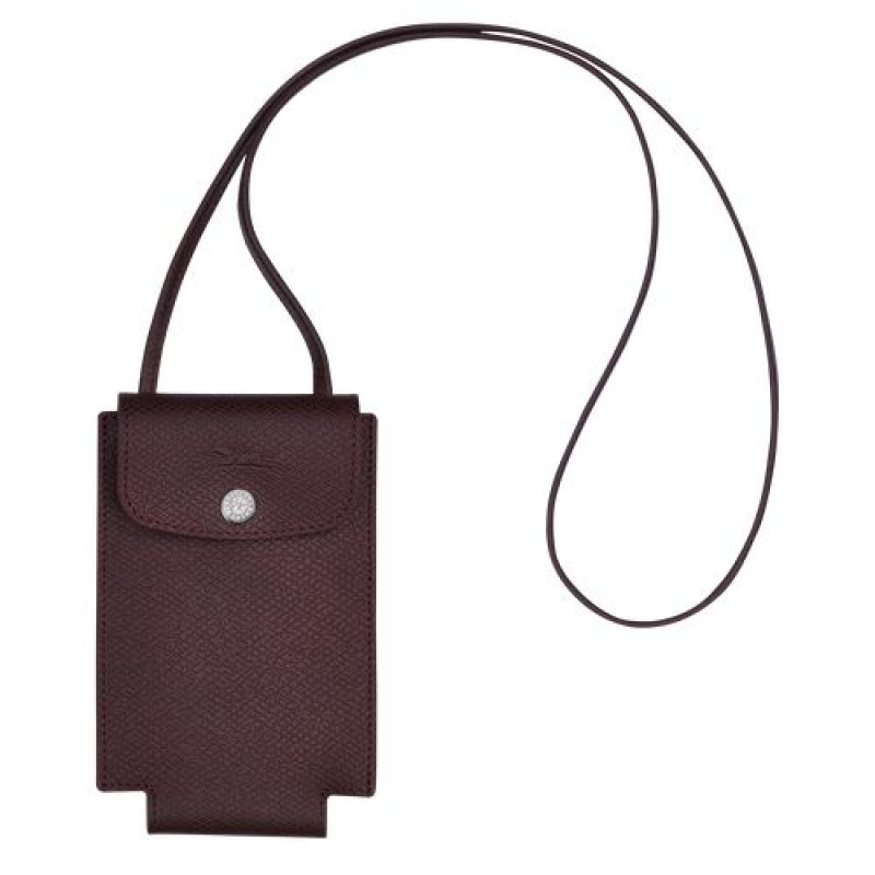 Longchamp Le Pliage Green Phone case with leather lace Burgundy | NGRVCYI-56