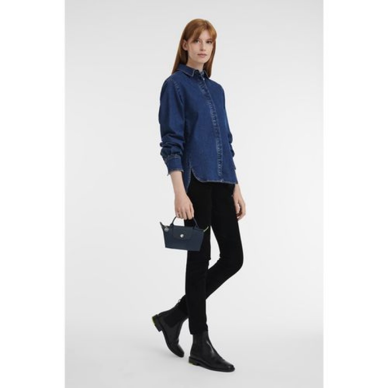 Longchamp Le Pliage Green Pouch with handle Navy | DQHNWEK-21