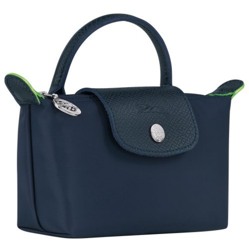Longchamp Le Pliage Green Pouch with handle Navy | DQHNWEK-21
