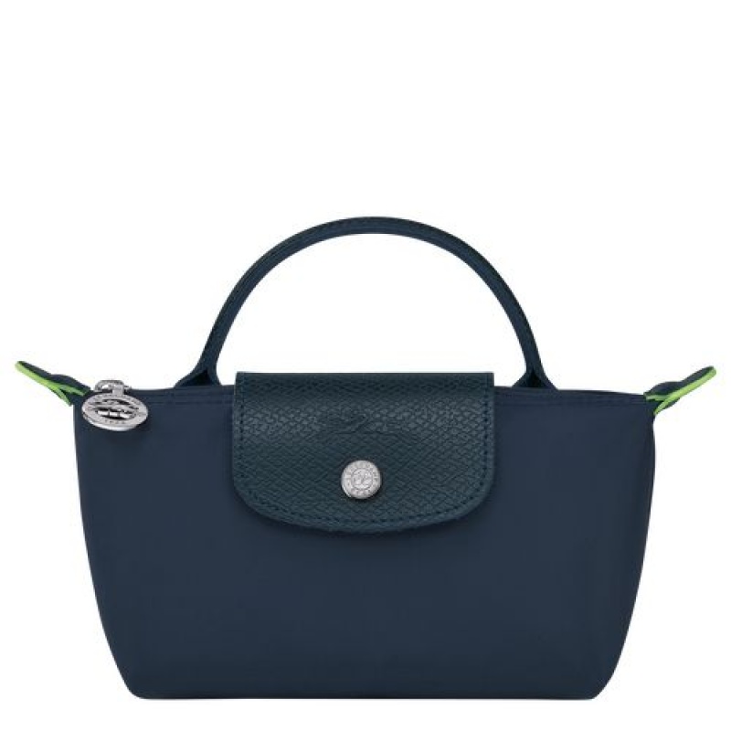 Longchamp Le Pliage Green Pouch with handle Navy | DQHNWEK-21