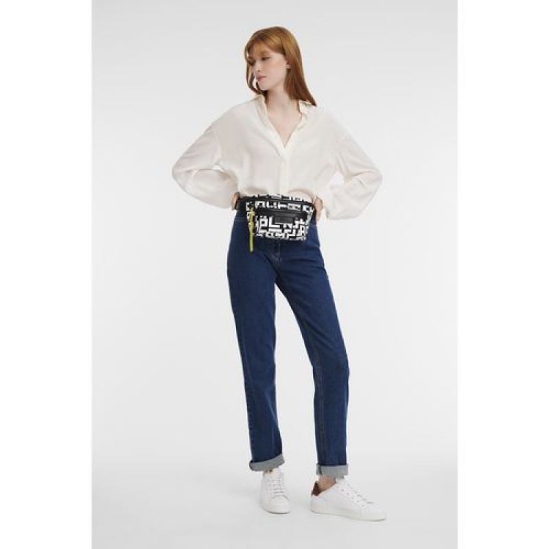 Longchamp Le Pliage LGP Belt bag M Black/White | YUDTCGJ-54