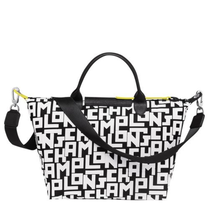 Longchamp Le Pliage LGP Top handle bag M Black/White | SFIPMNL-57