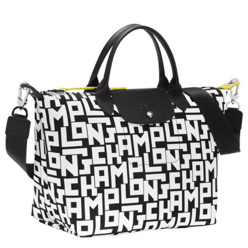 Longchamp Le Pliage LGP Top handle bag M Black/White | OXDJHLA-23