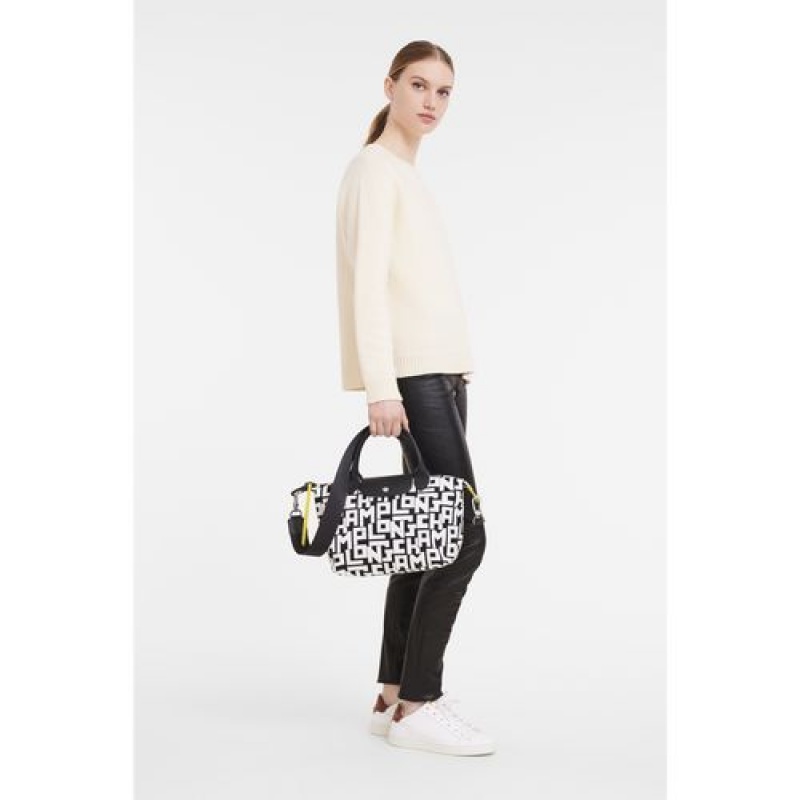 Longchamp Le Pliage LGP Top handle bag S Black/White | UFYQJKS-02