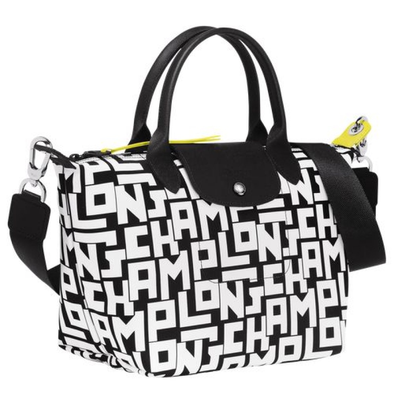 Longchamp Le Pliage LGP Top handle bag S Black/White | UFYQJKS-02