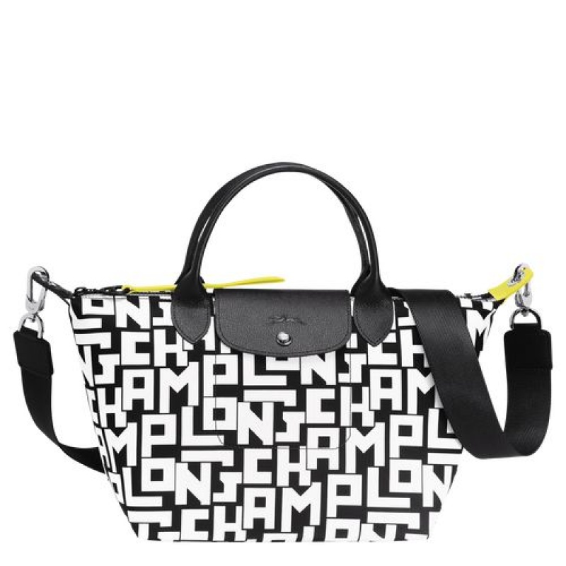Longchamp Le Pliage LGP Top handle bag S Black/White | UFYQJKS-02