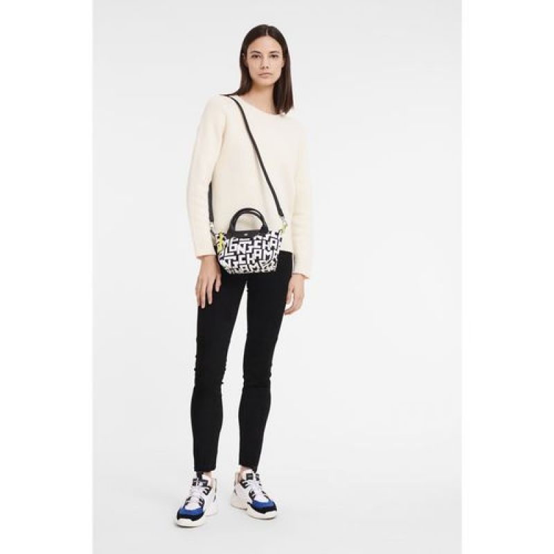 Longchamp Le Pliage LGP Top handle bag XS Black/White | IHDLJTW-96