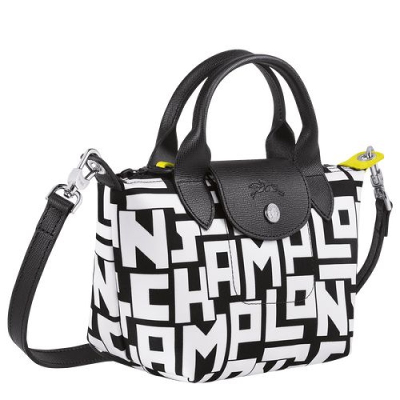 Longchamp Le Pliage LGP Top handle bag XS Black/White | IHDLJTW-96