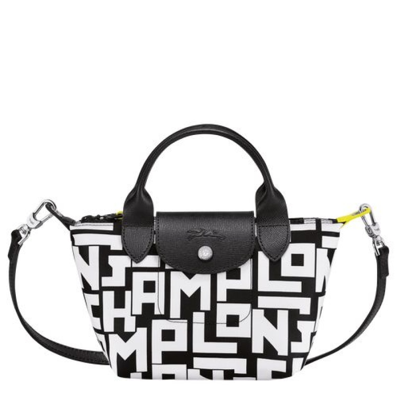 Longchamp Le Pliage LGP Top handle bag XS Black/White | IHDLJTW-96