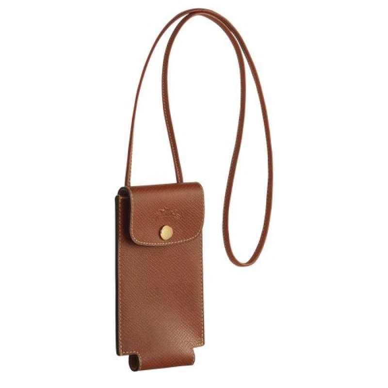 Longchamp Le Pliage Original Phone case with leather lace Brown | QAWUJED-17
