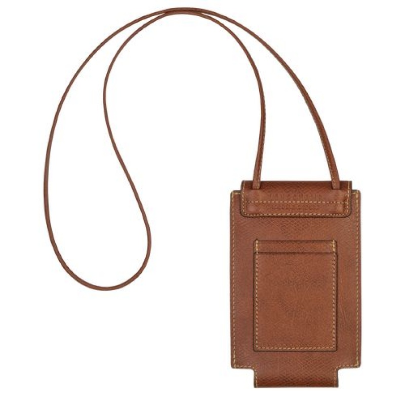 Longchamp Le Pliage Original Phone case with leather lace Brown | QAWUJED-17