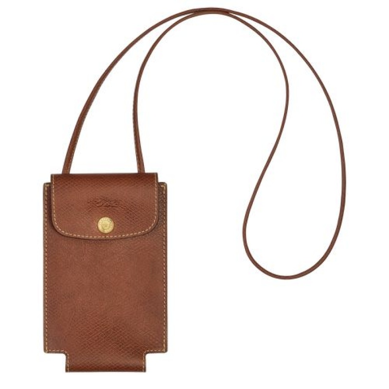Longchamp Le Pliage Original Phone case with leather lace Brown | QAWUJED-17