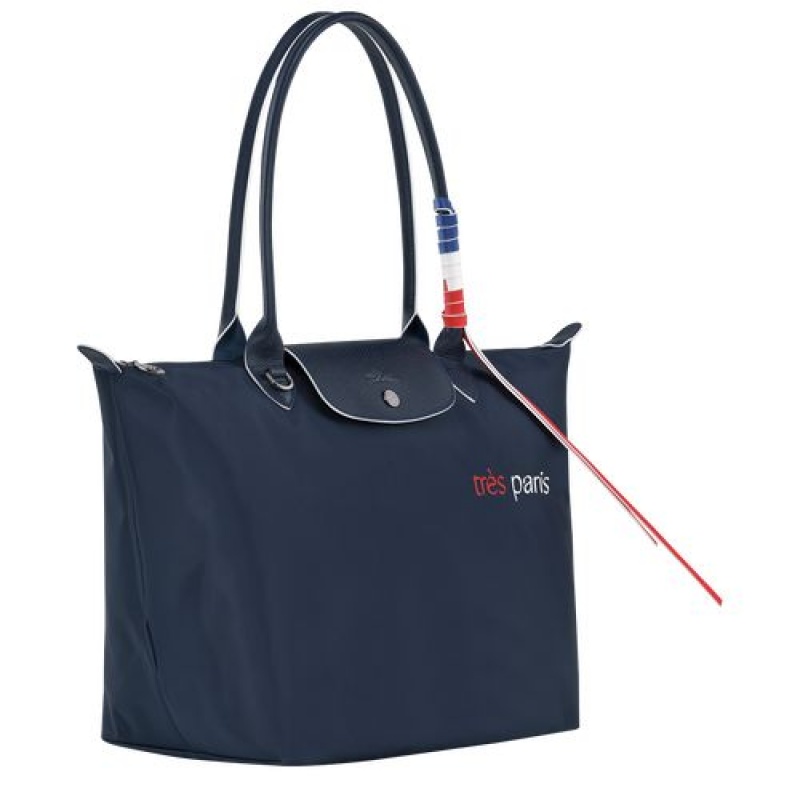 Longchamp Le Pliage Tres Paris Shopping bag L Navy | DNVAFPK-58