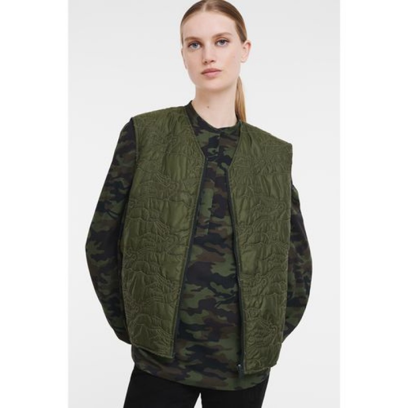 Longchamp Reversible vest Khaki/Blue | DYQVXWR-78