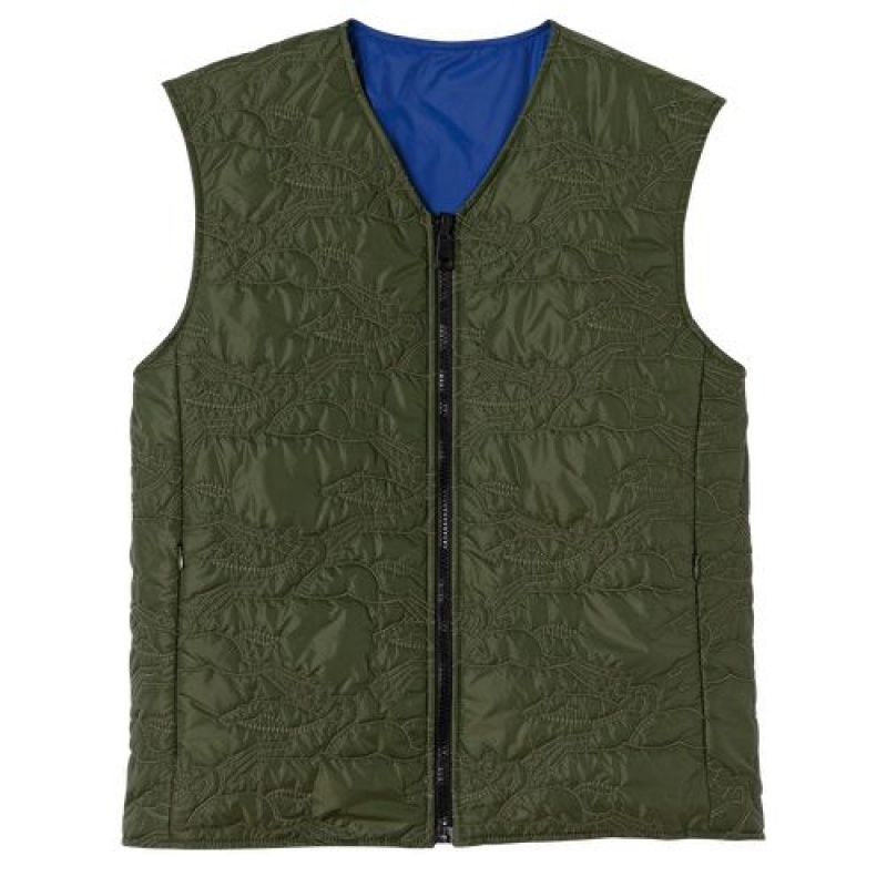 Longchamp Reversible vest Khaki/Blue | DYQVXWR-78