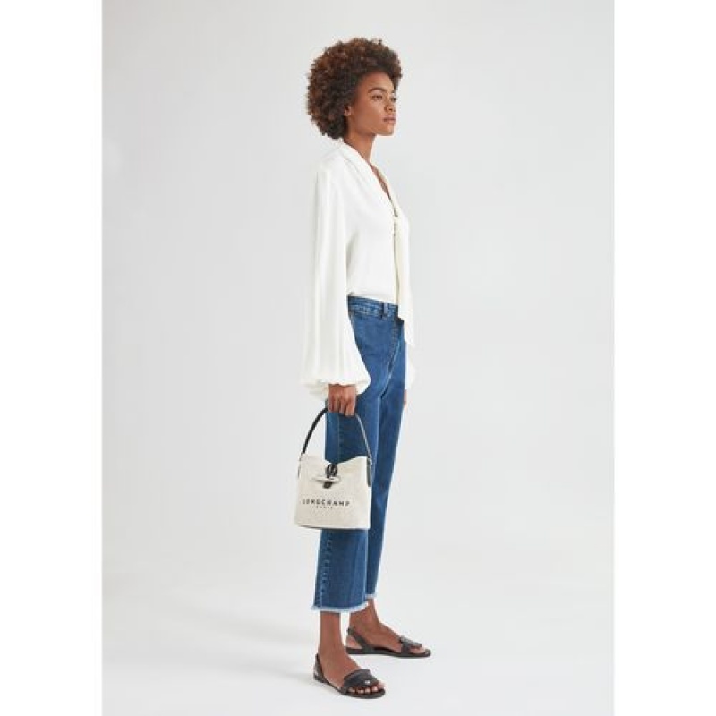Longchamp Roseau Bucket bag S Ecru | PFHREXI-84