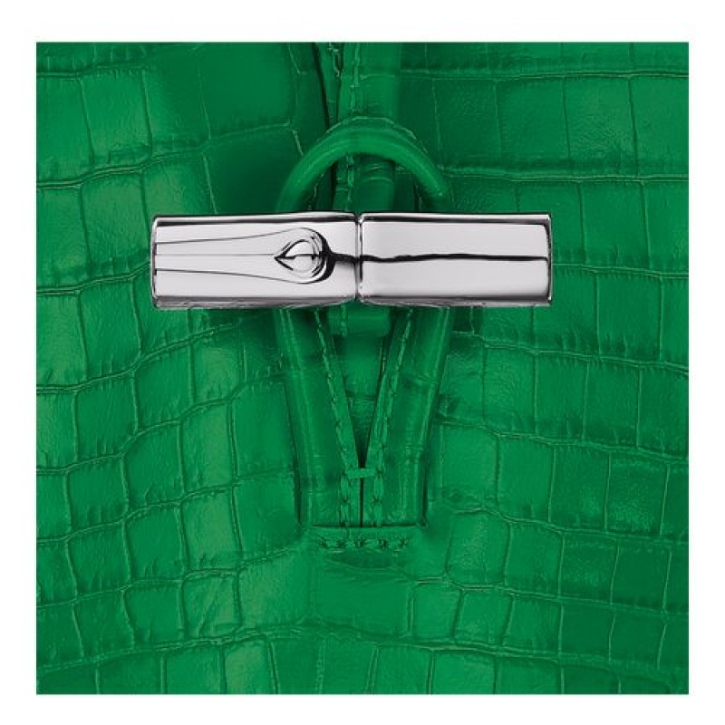 Longchamp Roseau Croco Phone case with lace Green | EXBWACU-65
