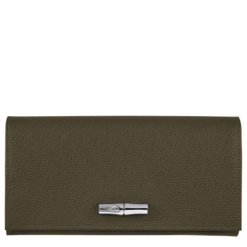 Longchamp Roseau Long continental wallet Khaki | CLBHZRY-74