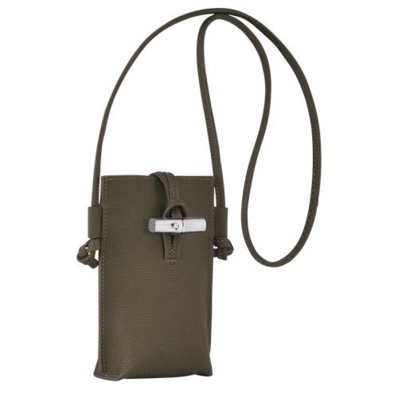 Longchamp Roseau Phone case with lace Khaki | GBOXELW-57