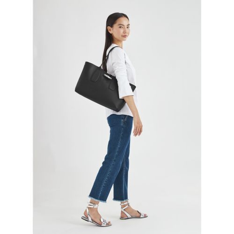 Longchamp Roseau Shoulder bag Black | FUWQSTX-81