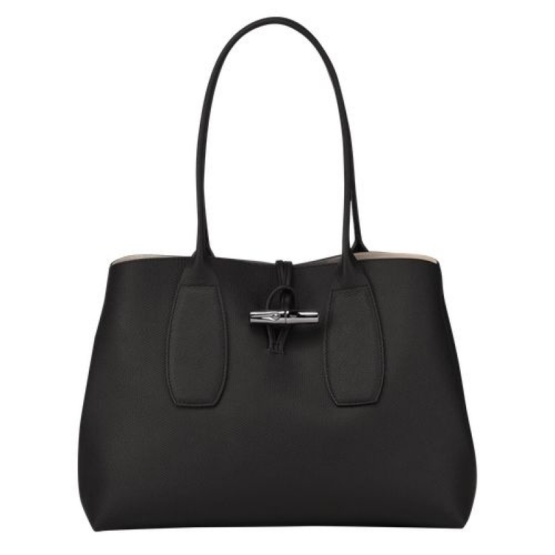 Longchamp Roseau Shoulder bag Black | FUWQSTX-81