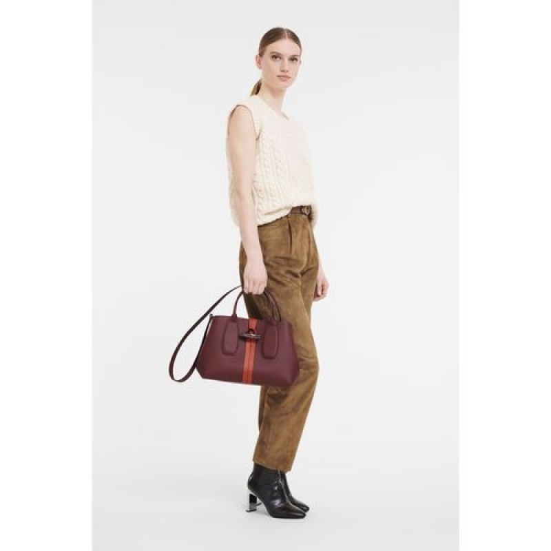 Longchamp Roseau Top handle bag M Burgundy/Orange | ACOUSJI-49