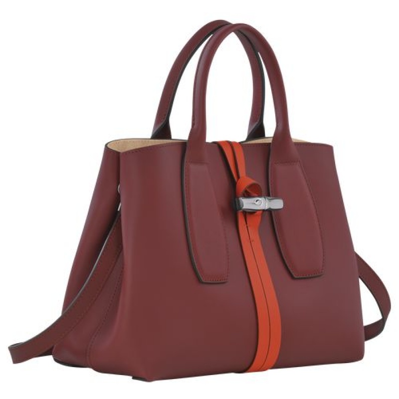 Longchamp Roseau Top handle bag M Burgundy/Orange | ACOUSJI-49