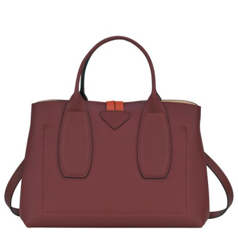Longchamp Roseau Top handle bag M Burgundy/Orange | ACOUSJI-49