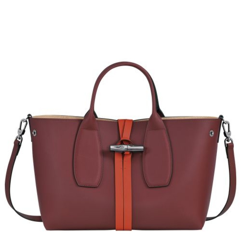 Longchamp Roseau Top handle bag M Burgundy/Orange | ACOUSJI-49