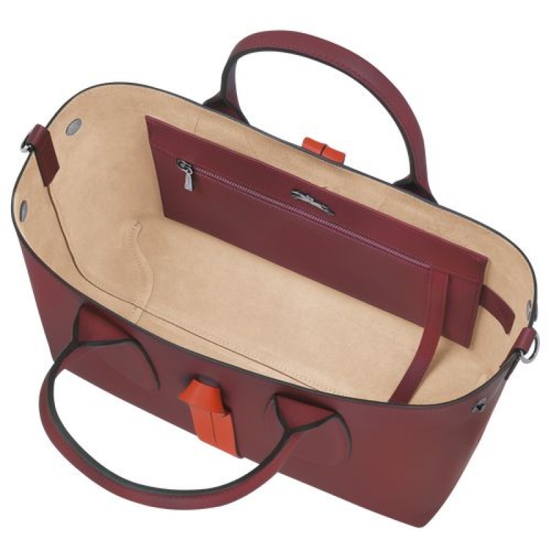 Longchamp Roseau Top handle bag M Burgundy/Orange | ACOUSJI-49