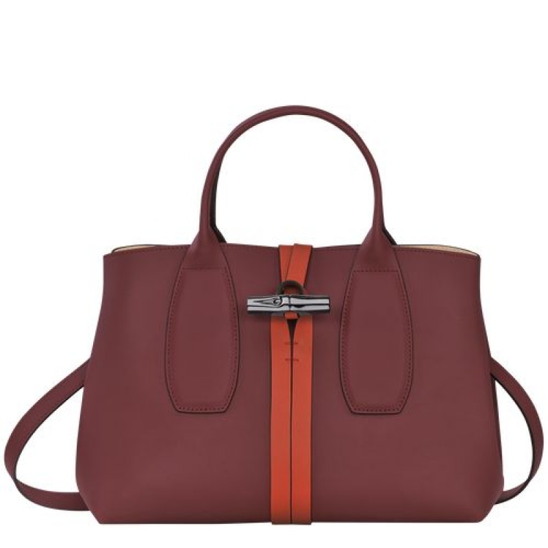 Longchamp Roseau Top handle bag M Burgundy/Orange | ACOUSJI-49