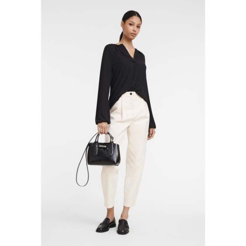 Longchamp Roseau Top handle bag S Black | AXZRWFV-02