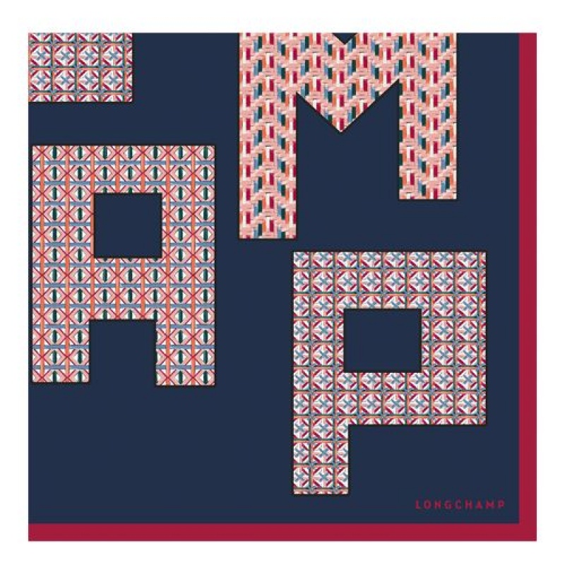 Longchamp Silk scarf 70 Navy | HKOWEIS-89