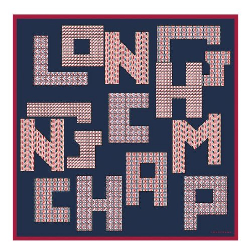 Longchamp Silk scarf 70 Navy | HKOWEIS-89